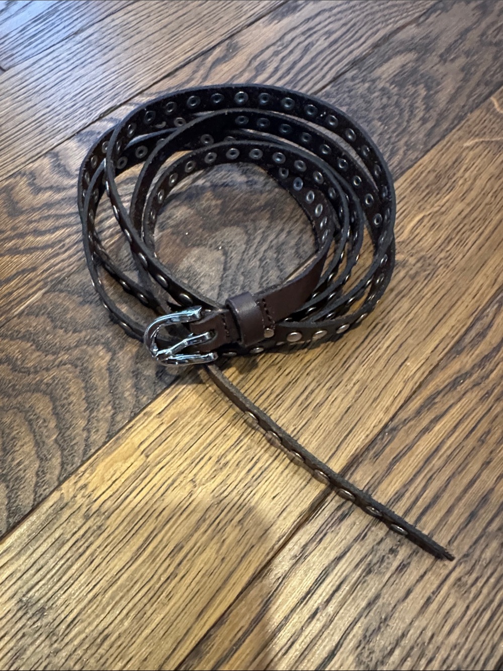 Vintage double wrap brown belt with silver studs size small